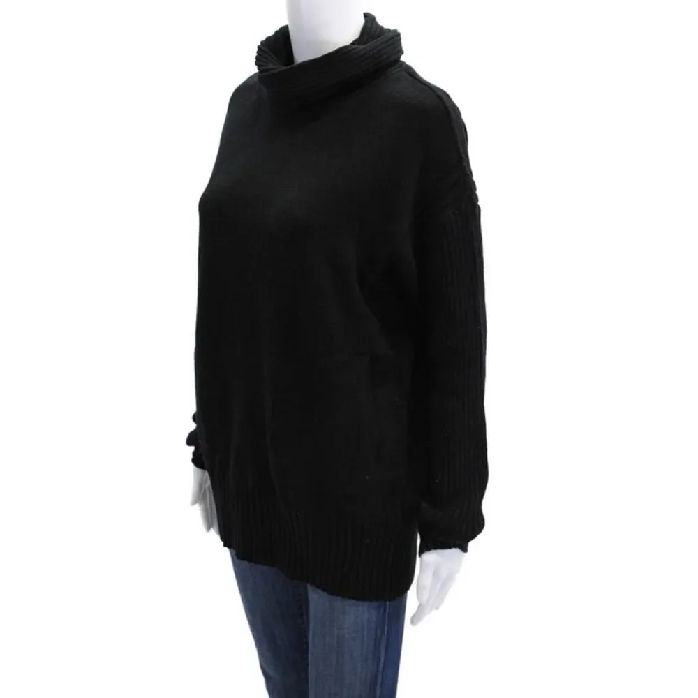 Renuar Womens Turtleneck Long Sleeve Medium Knit Sweater Solid Black Size XL
